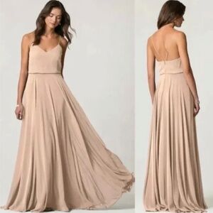 Jenny Yoo BHLDN Inesse Chiffon Bridesmaid Maxi Dress in Blush Pink Size 8